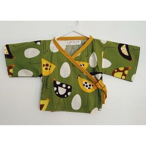Handmade Baby Kimono Jacket in Whimsical Chicken & Egg Fabric Newborn-12m